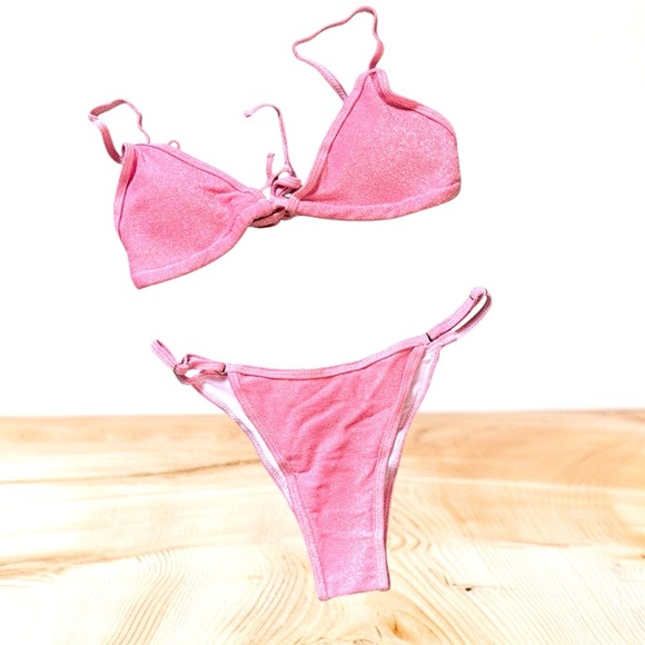 “Pink Glittery Two-Piece Bikini Set - Size Small” - Picture 1 of 7